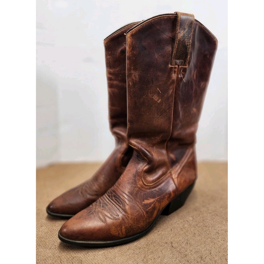 Maine Woods Women's Cowboy Boots Sz 7 Brown Leather Western Rodeo Cowgirl Vtg